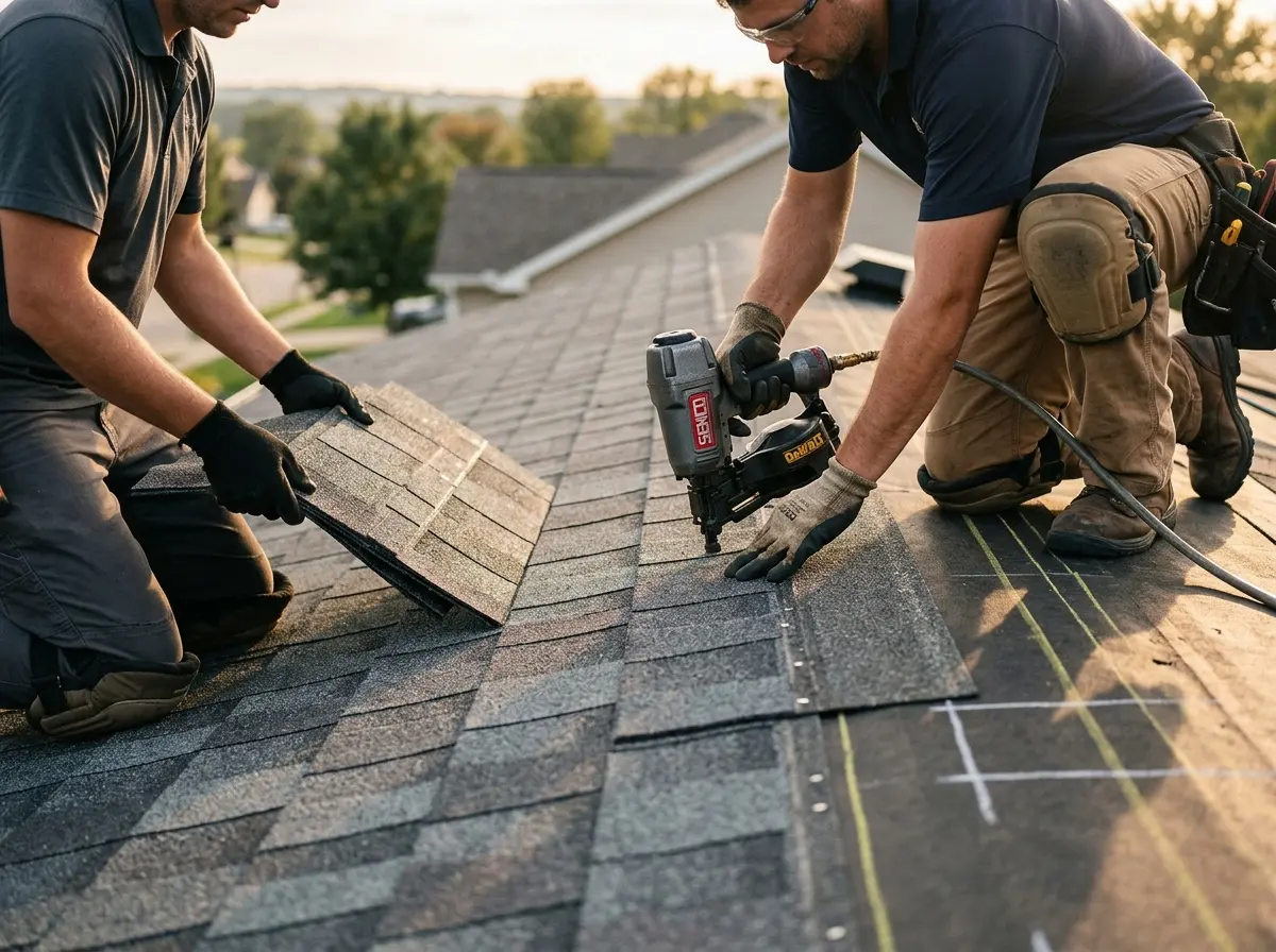Professional roofer working on a residential roof in Idabel